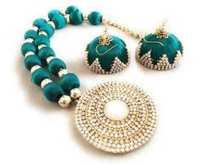 Light Green Silk Threaded Necklace Set And Earrings Online