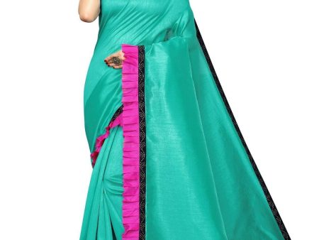 Vamika Green Zoya Silk Stone Work with Frill Saree Discount