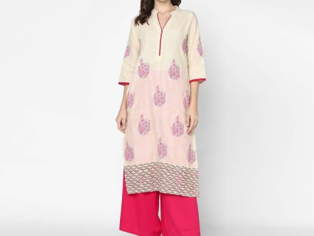 Cheera Hand Block Print Cream Straight Kurta (MAAI-061K) Hot on Sale