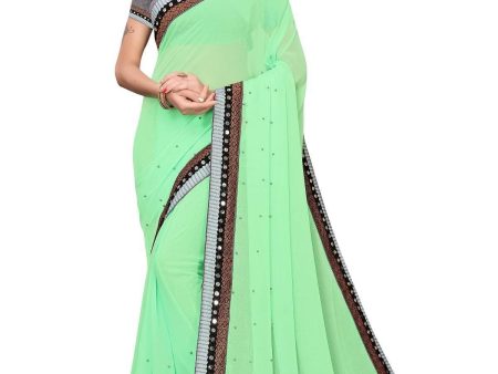 Vamika Green Chiffon Mirror Work Saree Online