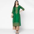 Cheera Hand Block Print Bottle Green & Skin Color Straight Kurta With Palazzo (MAAI-091K) on Sale