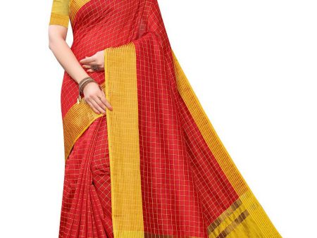 Vamika Red Cotton Silk Weaving Saree (Manipuri Red) Online Hot Sale