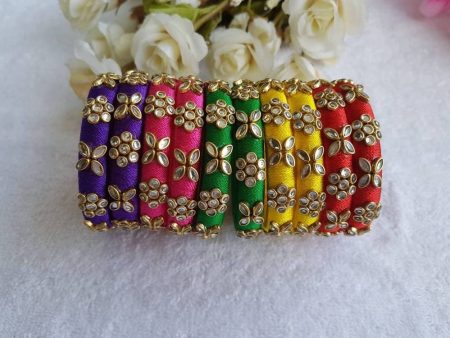 Multi Color New Model Silk Threaded Stone Bangles Sets Online