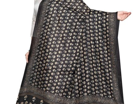 Vamika Latest Fashion Black Printed Khadi Bhagalpuri Dupatta For Girls Online now