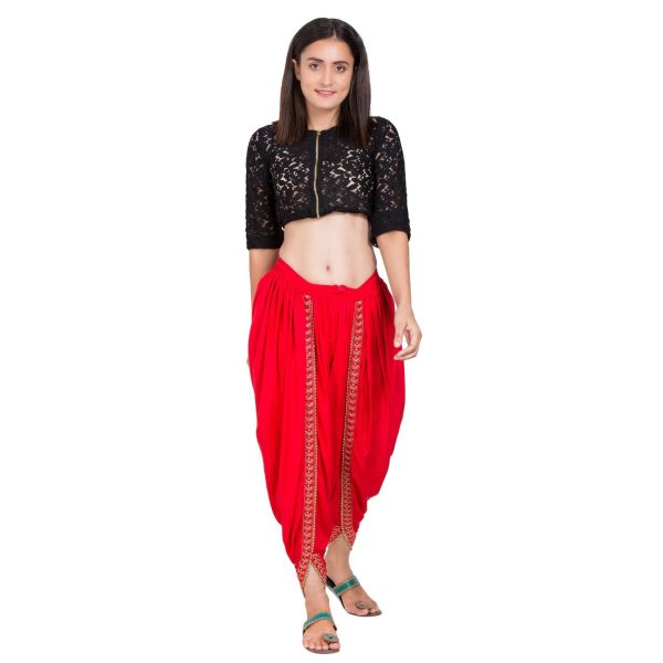 Indian Clothing Asmaani Red color Dhoti Patiala with Embellished Border For Cheap