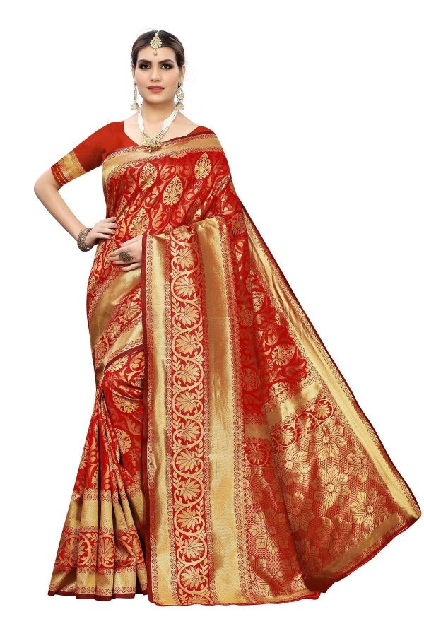 Vamika Banarasi Jaquard Red Weaving Saree For Cheap