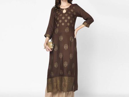 Cheera Hand Block Print Brown & Skin Color Straight Kurta With Palazzo (MAAI-081K) Online now