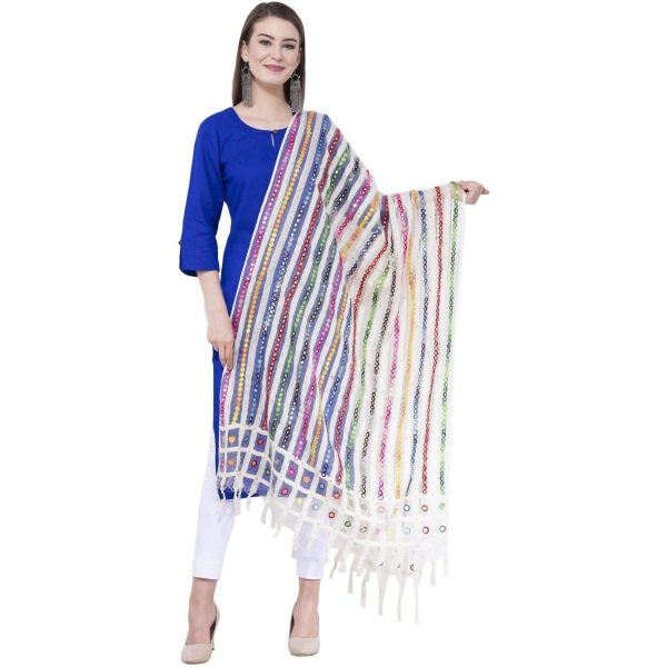 A R Silk Women s Multi Thread Work Orgenza Cotton White Dupattas and Chunnis on Sale