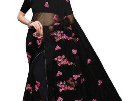 Vamika Black Net Embroidery Saree Supply