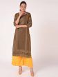 Cheera Hand Block Print Earth Brown Straight Kurta (MAAI-060K) For Sale