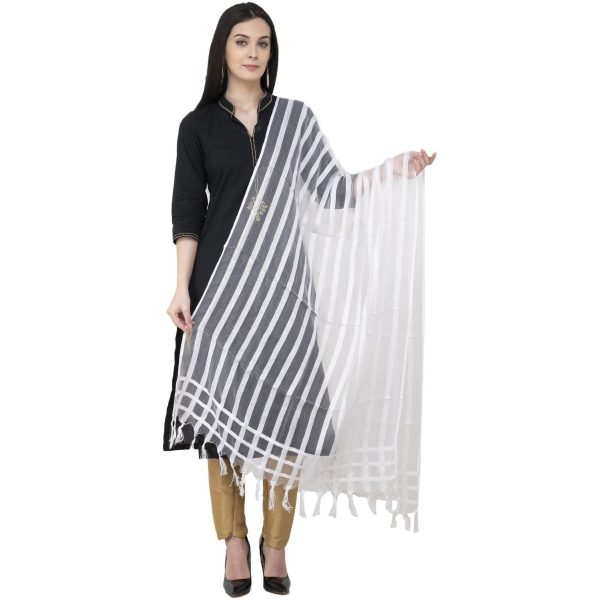 A R Silk Moti Luv Luv Stripe Regular Dupatta White Color Dupatta or Chunni Online now