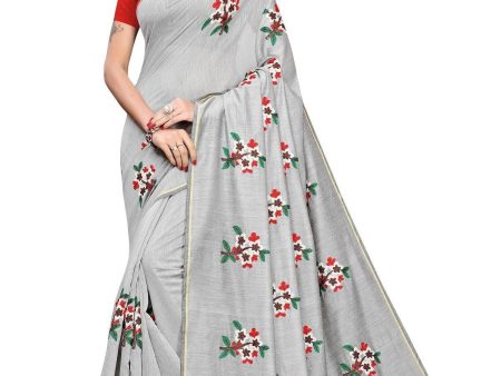 Vamika Grey Chanderi Cotton Embroidery Floral Saree Online Hot Sale