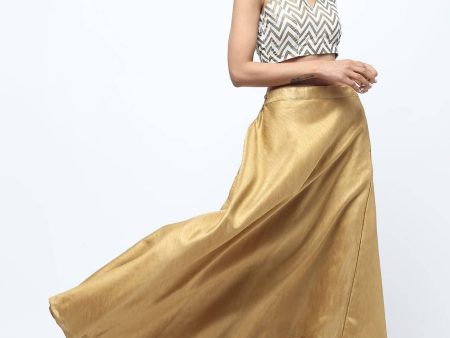 Cheera Golden Color Silk Blend Long Skirt Online Hot Sale