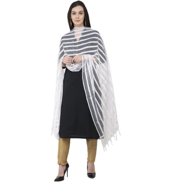 A R Silk Moti Luv Luv Stripe Regular Dupatta White Color Dupatta or Chunni Online now