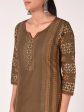 Cheera Hand Block Print Earth Brown Straight Kurta (MAAI-060K) For Sale