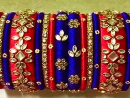 Blue & Red Silk Threaded Designer Bangles with Stones Online Sale