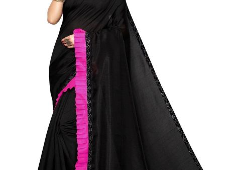 Vamika Black Zoya Silk Stone Work with Frill Saree Online Sale