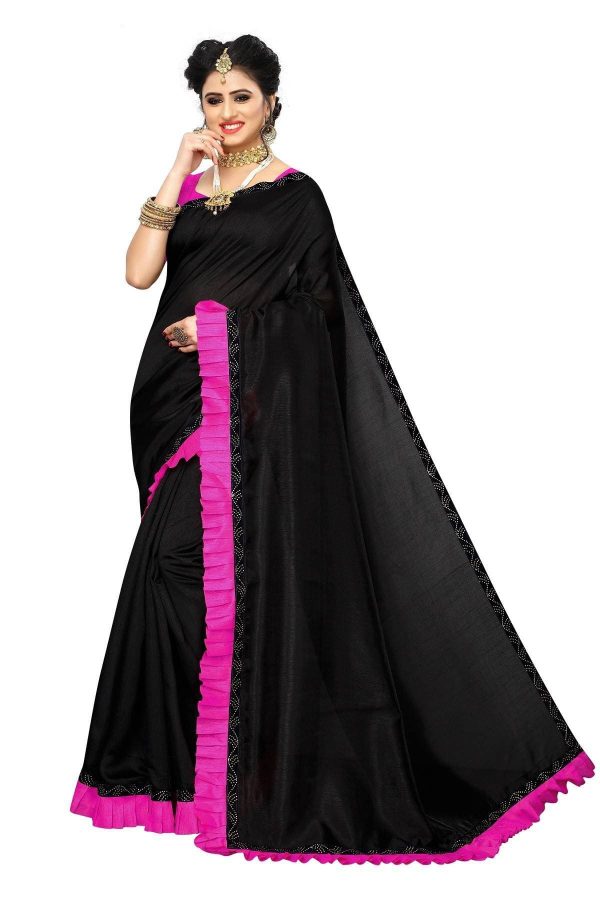 Vamika Black Zoya Silk Stone Work with Frill Saree Online Sale