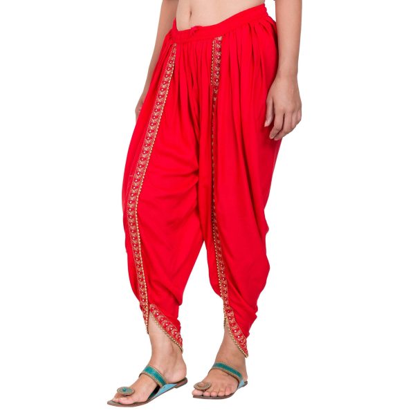 Indian Clothing Asmaani Red color Dhoti Patiala with Embellished Border For Cheap