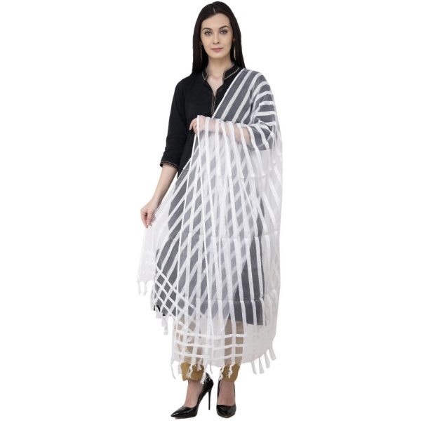 A R Silk Moti Luv Luv Stripe Regular Dupatta White Color Dupatta or Chunni Online now