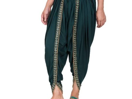 Asmaani Dark Green color Dhoti Patiala with Embellished Border For Discount