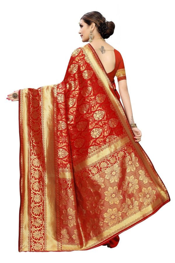 Vamika Banarasi Jaquard Red Weaving Saree For Cheap