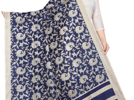 Vamika Latest Navy Blue Printed Khadi Bhagalpuri Dupatta Fashion