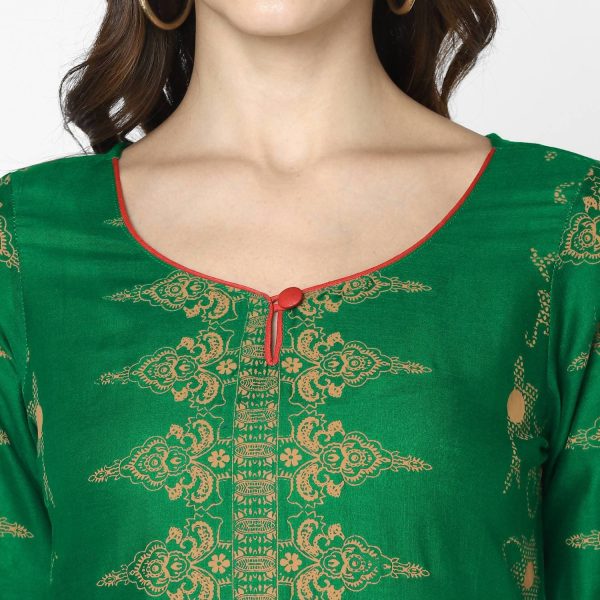 Cheera Hand Block Print Bottle Green & Skin Color Straight Kurta With Palazzo (MAAI-091K) on Sale