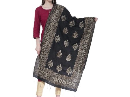 A R Silk Black Color Chanderi Gold Print Dupattas and Chunnis Hot on Sale