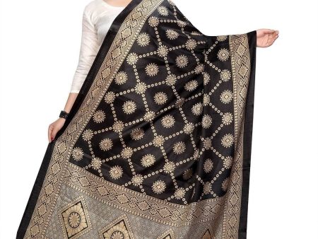 Vamika Latest Fashion Black Printed Khadi Bhagalpuri Dupatta Online Sale