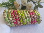 Multi colors Silk Threaded Pearl Stone Bangles Sets Online Sale