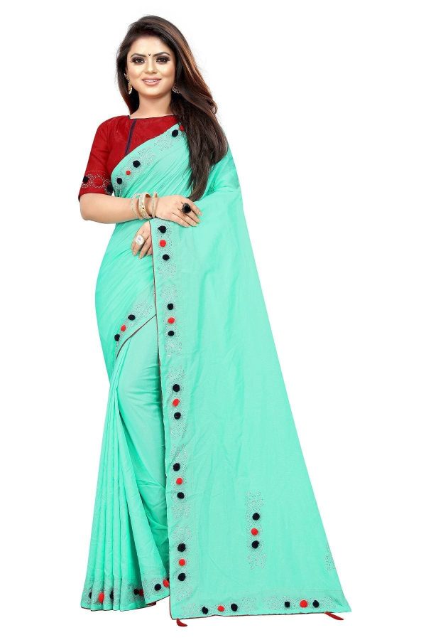 Vamika Rama Green Sana Silk Diamond And Pom Pom Saree Fashion