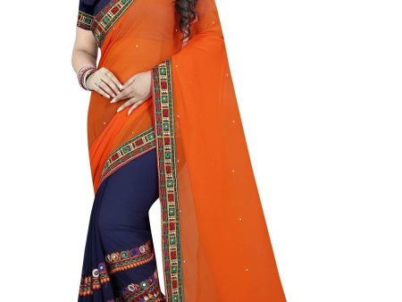 Vamika Blue and Orange Georgette Designer Saree Online now