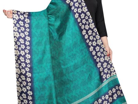 Vamika Rama Green Small Flowers Printed Khadi Bhagalpuri Traditional Dupatta Hot on Sale