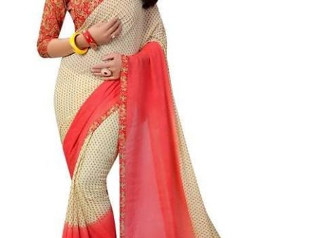 Vamika Red Georgette Printed Contemporary Saree (PADING RED) Cheap