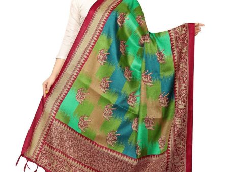 Vamika Red and Peacock Green Printed Khadi Bhagalpuri Dupatta Fashion