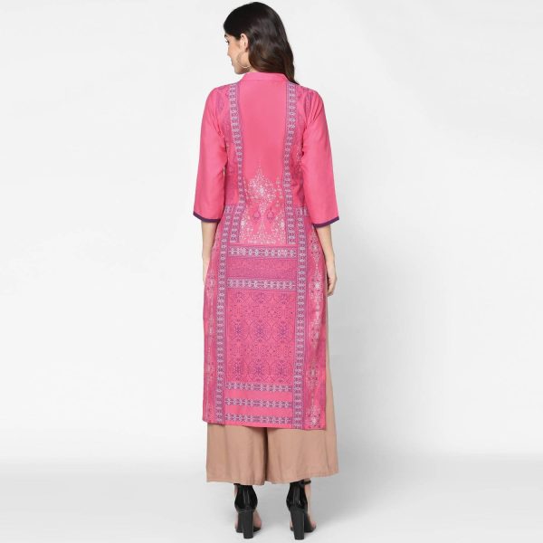 Cheera Hand Block Print Baby Pink Straight Kurta (MAAI-048K) Discount