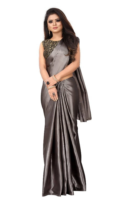 Vamika Grey Satin Designer Saree (PAVITRA GREY) Online Hot Sale