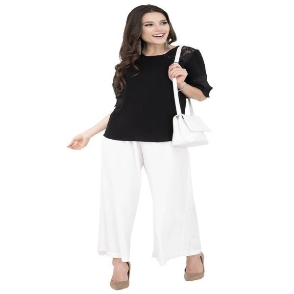 Lagi Women s White Solid Palazzo (PLZ04F) Fashion