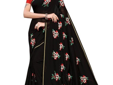 Vamika Black Chanderi Cotton Embroidery Floral Saree For Discount