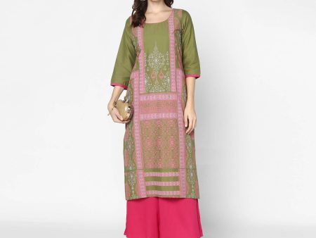 Cheera Hand Block Print Military Color Straight Kurta (MAAI-047K) Discount