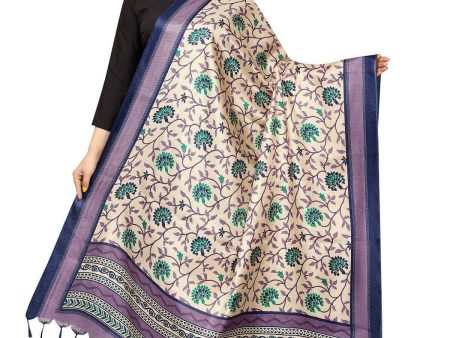 Vamika Beautiful Navy Blue Printed Khadi Bhagalpuri Dupatta Discount