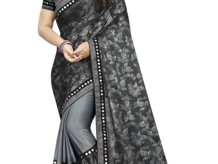 Vamika Grey Lycra Blend Printed Floral Saree Sale