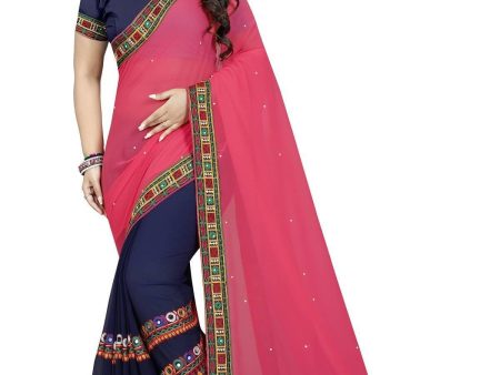 Vamika Blue & Peach Georgette Designer Saree Online Sale