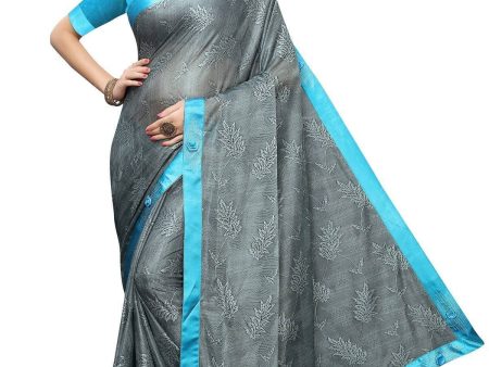 Vamika Grey Lycra Embroidery Saree on Sale