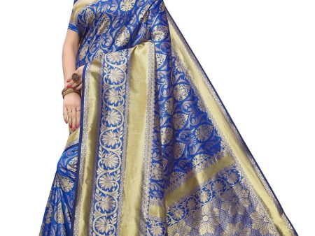 Vamika Banarasi Jaquard Blue Weaving Saree on Sale