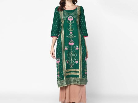 Cheera Hand Block Print Green Straight Kurta (MAAI-063K) Online Hot Sale