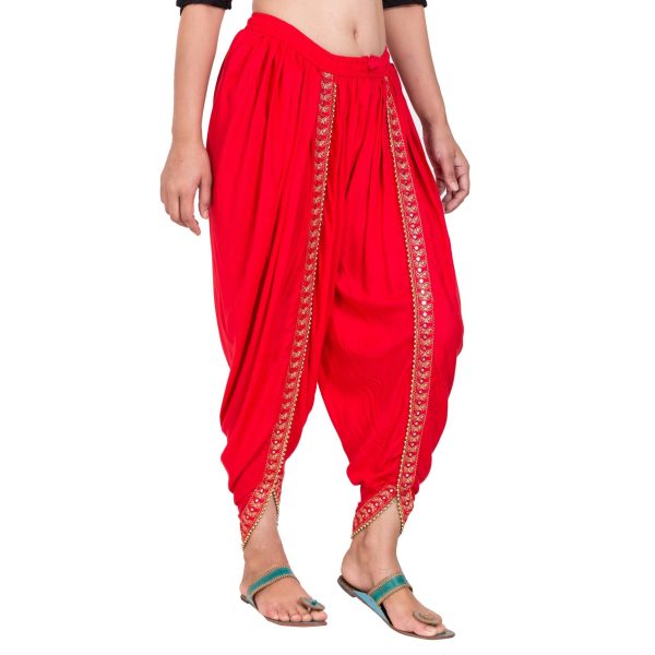 Indian Clothing Asmaani Red color Dhoti Patiala with Embellished Border For Cheap