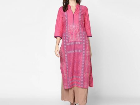 Cheera Hand Block Print Baby Pink & Skin Color Straight Kurta With Palazzo (MAAI-074K) on Sale