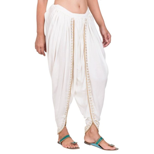 Asmaani White color Dhoti Patiala with Embellished Border For Sale